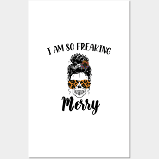 I Am Freaking Merry Mom Life Skull - Funny Christmas cheetah Glasses - Beautiful Sunflower Chetah Christmas Posters and Art